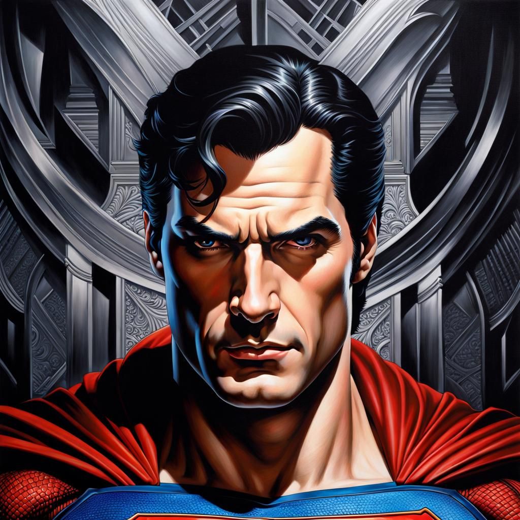 Hyperdetailed Portrait of Superman in Oil on Canvas