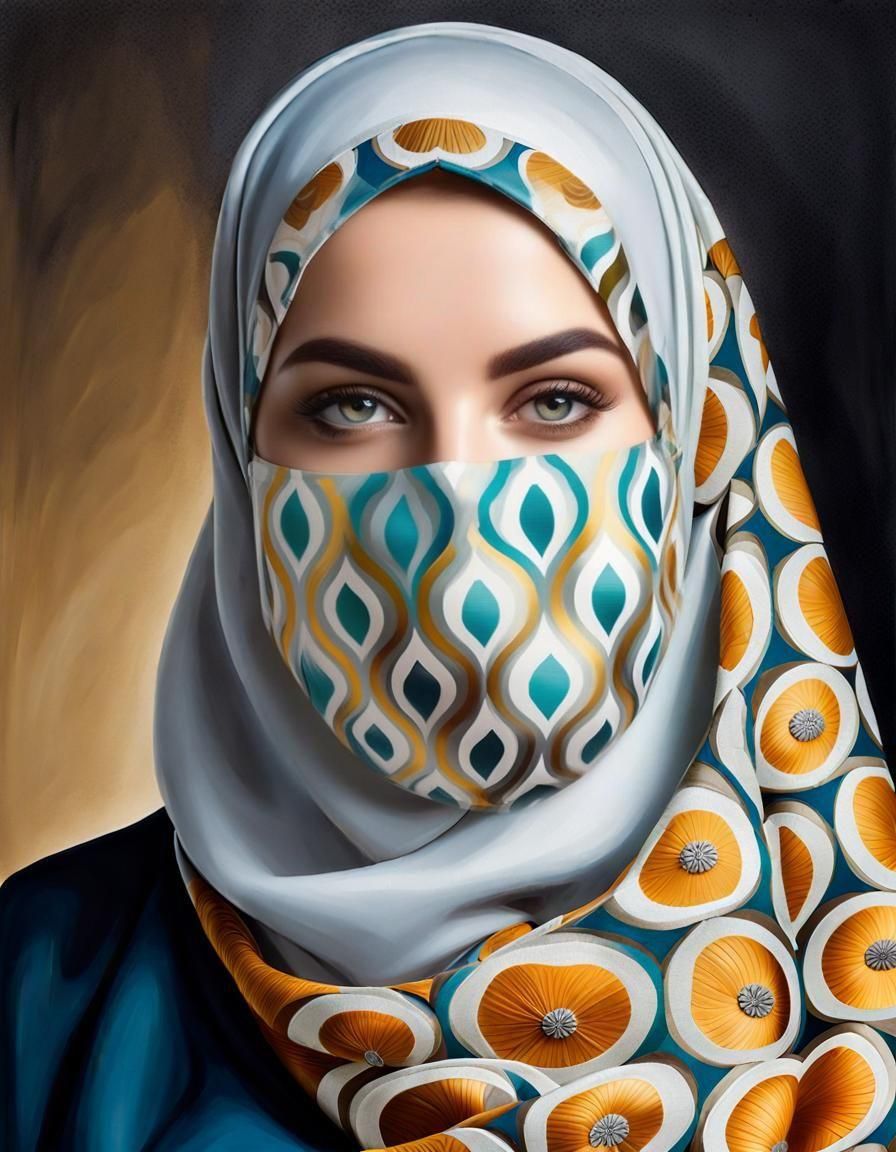Beautiful Woman in Hijab: Hyperrealistic Oil Painting