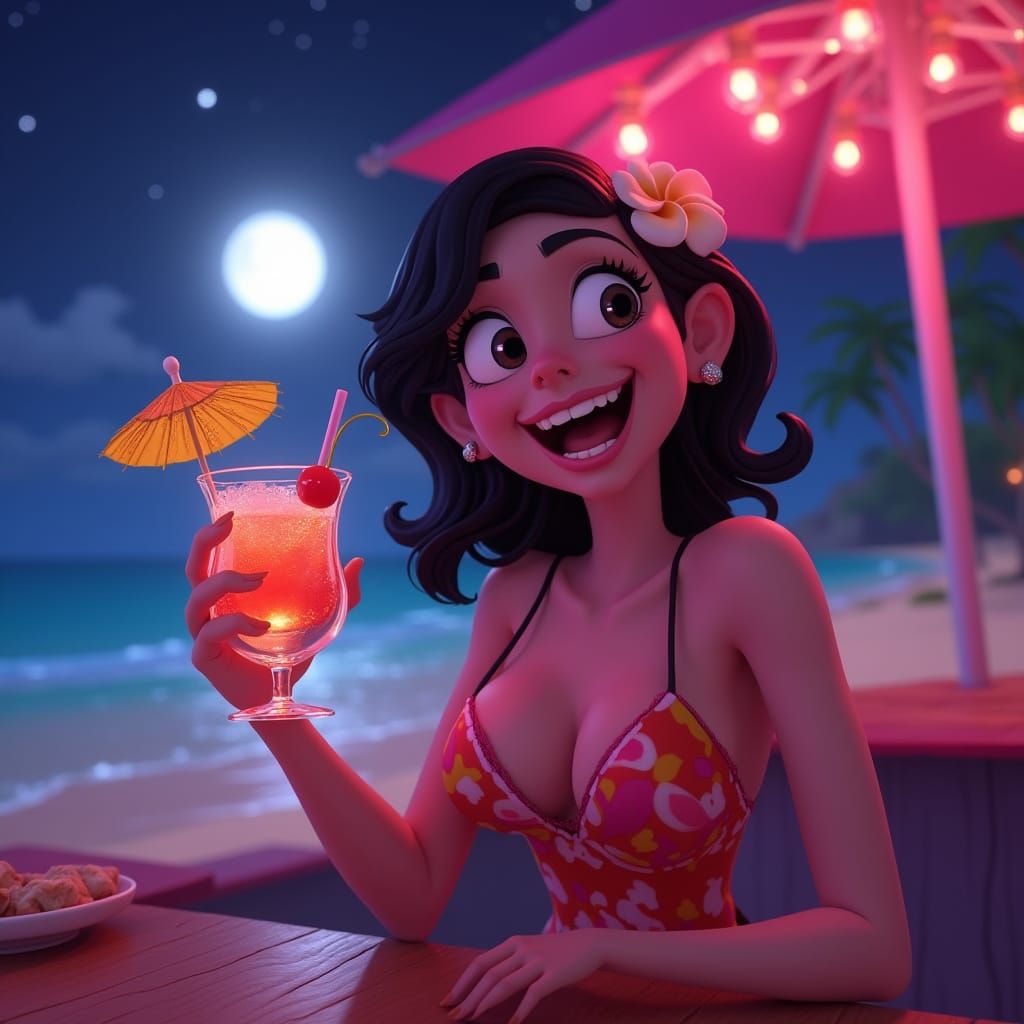 Sunny Beachside Scene of Mavis from Monster Hotel