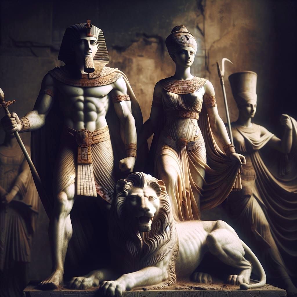 Egyptian Patriarch and Matriarch in Ancient Ruins