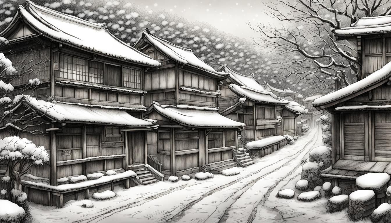 Winter Village: Traditional Japanese House in Snow
