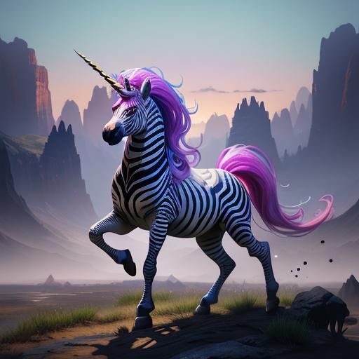 Fantastical Unicorn Zebra in Detailed Matte Painting