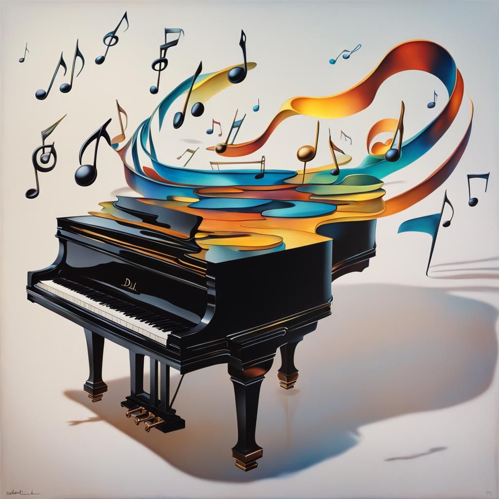 Surreal Floating Piano Keys and Musical Notes