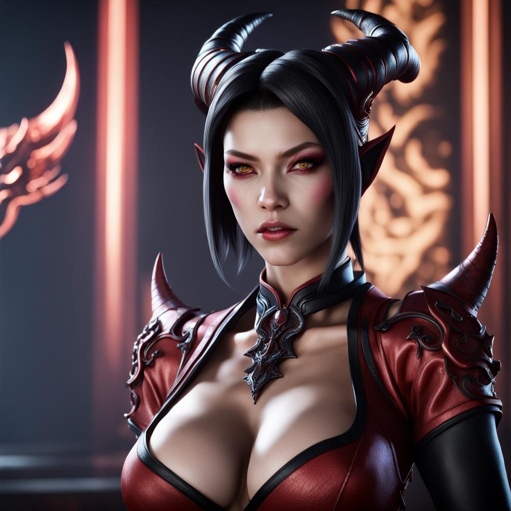 Eliza From Tekken 7 With Black Demon Horns