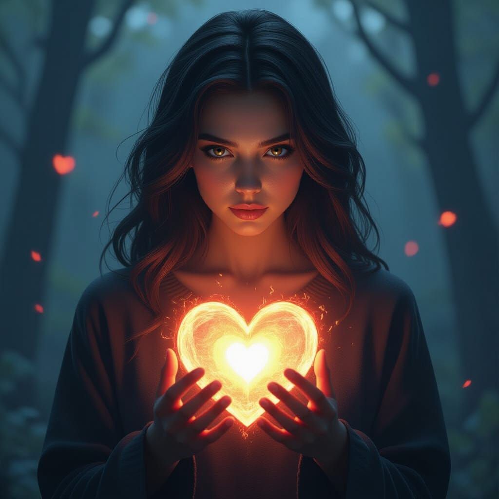 Surreal Character With Glowing Heart in Cinematic Light