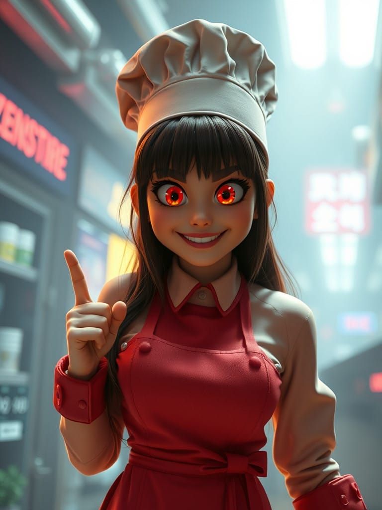 Chef in Zenless Zone Zero in a Radiant Synthwave Pose