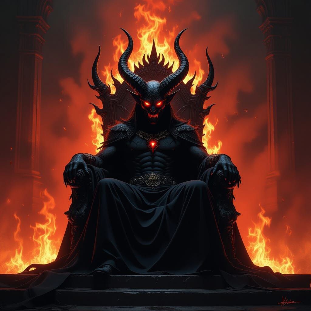 Demonic Entity on Fiery Obsidian Throne