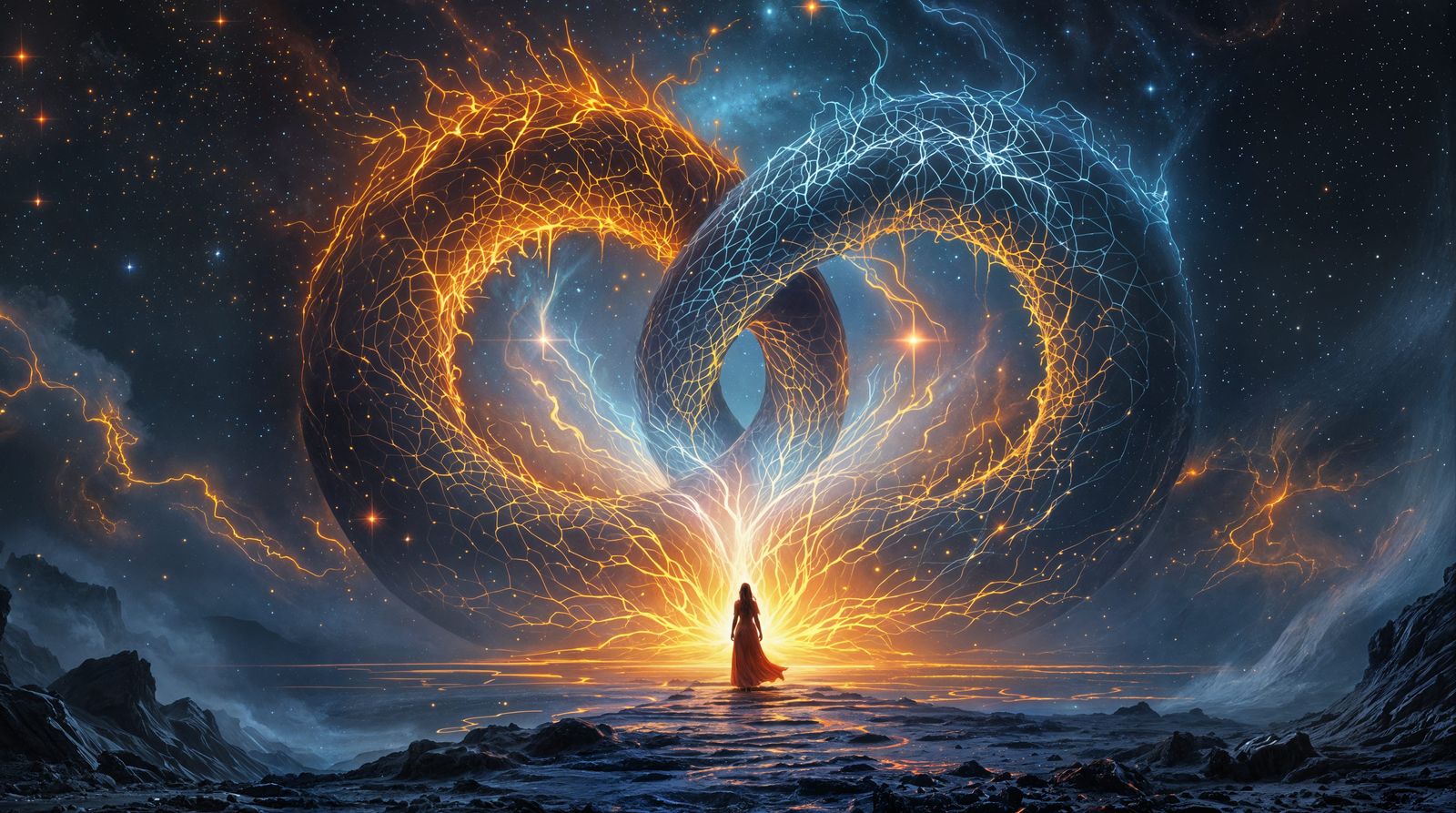 Ethereal Cosmic Portal in Vibrant Resin and Ink