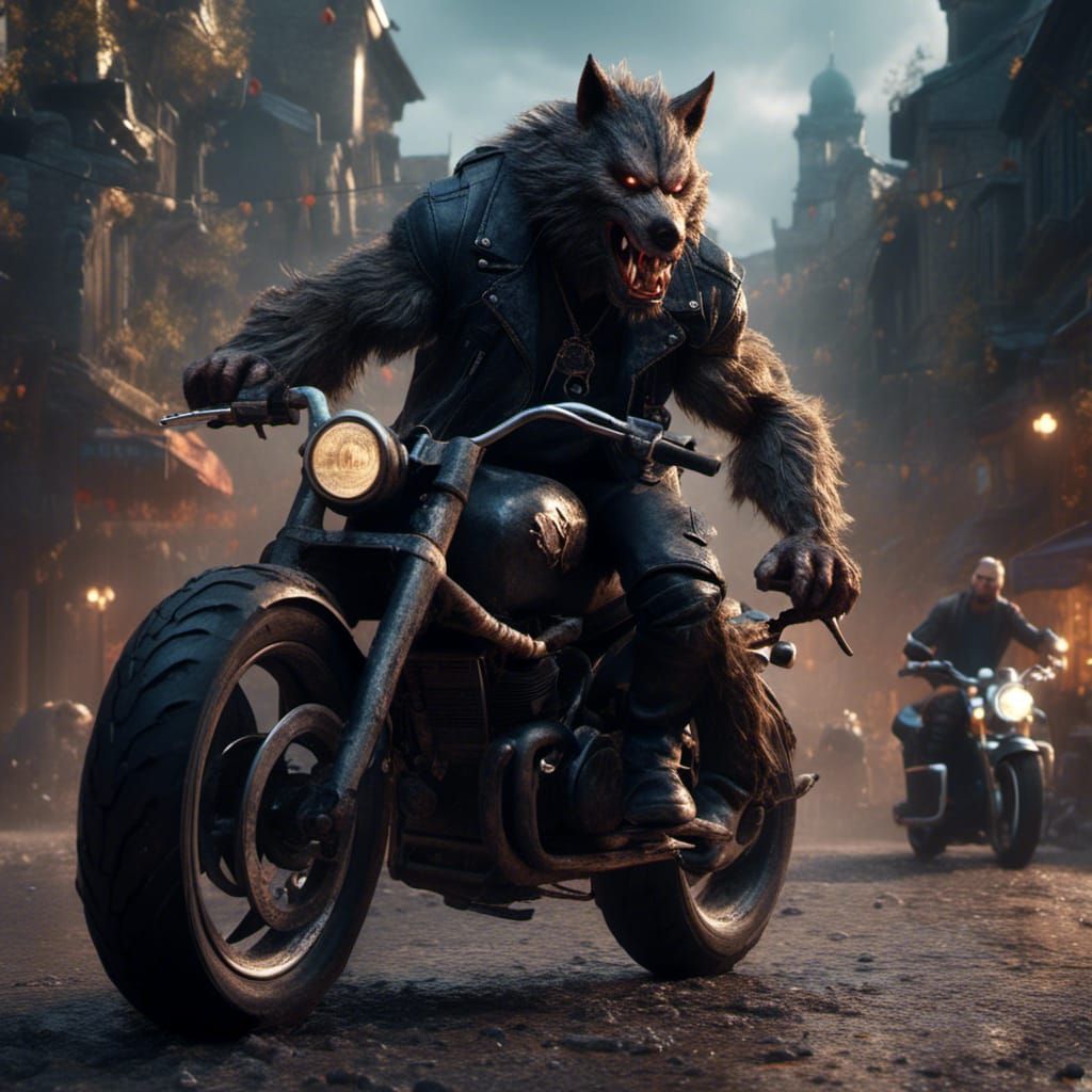 Werewolf Biker in Detailed Matte Painting