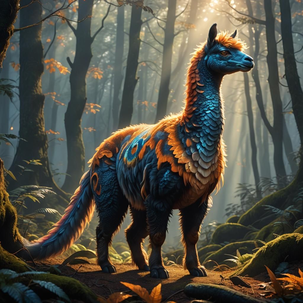 Mythical Alpaca Snake Creature in Misty German Forest