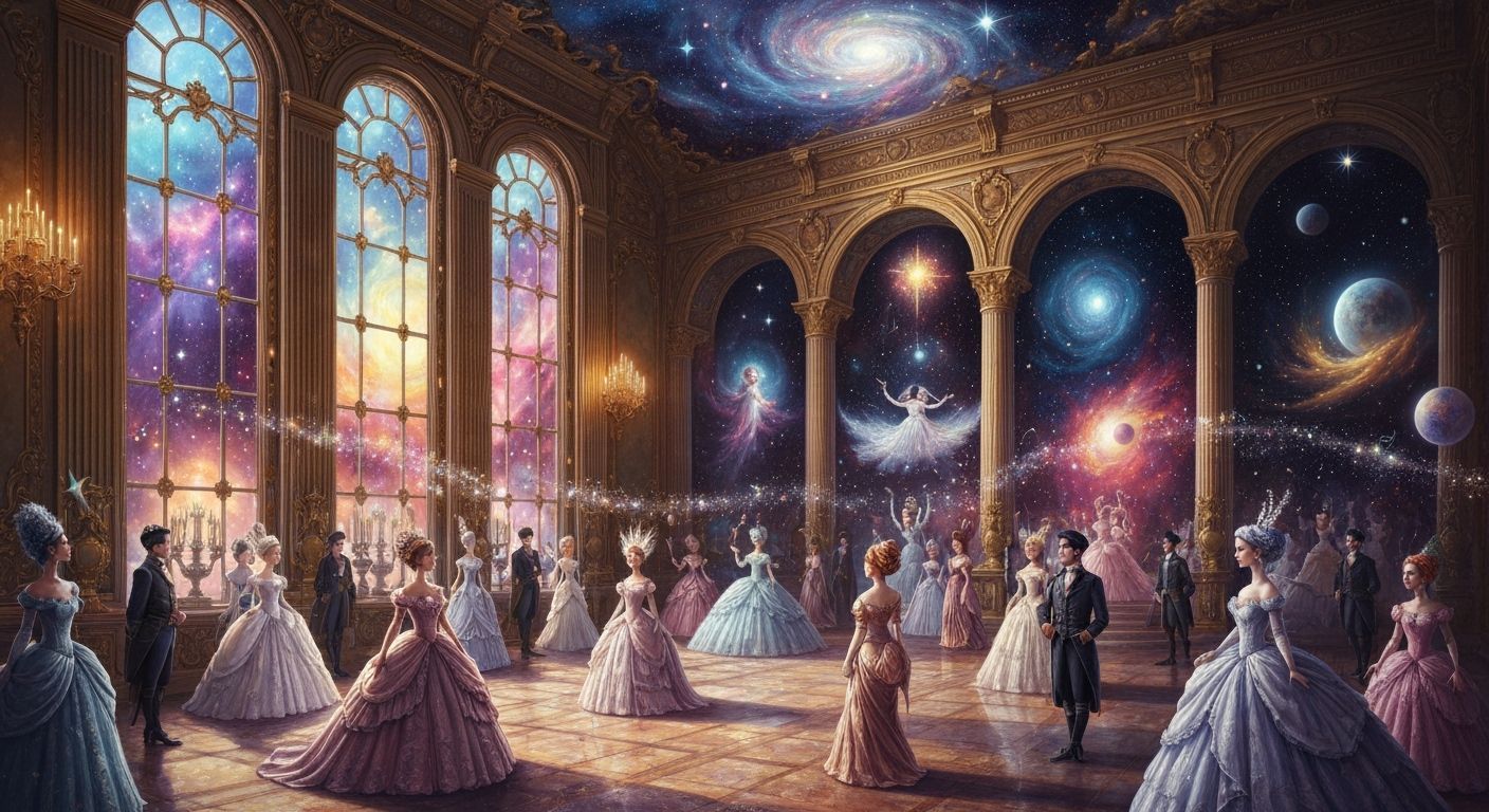 Celestial Beings Celebrate in Opulent Ballroom