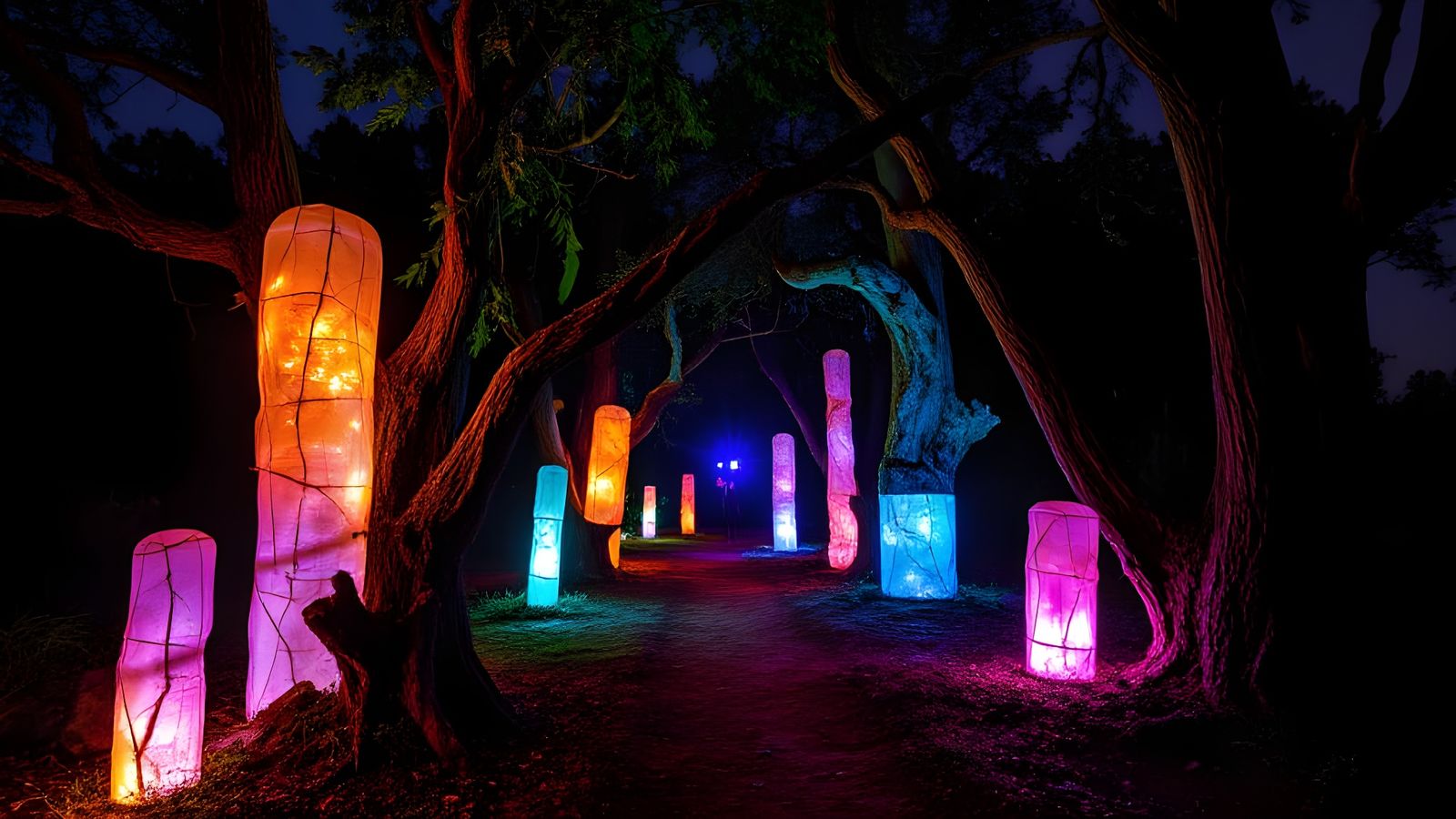 psy-fi rave festival night light sculptures