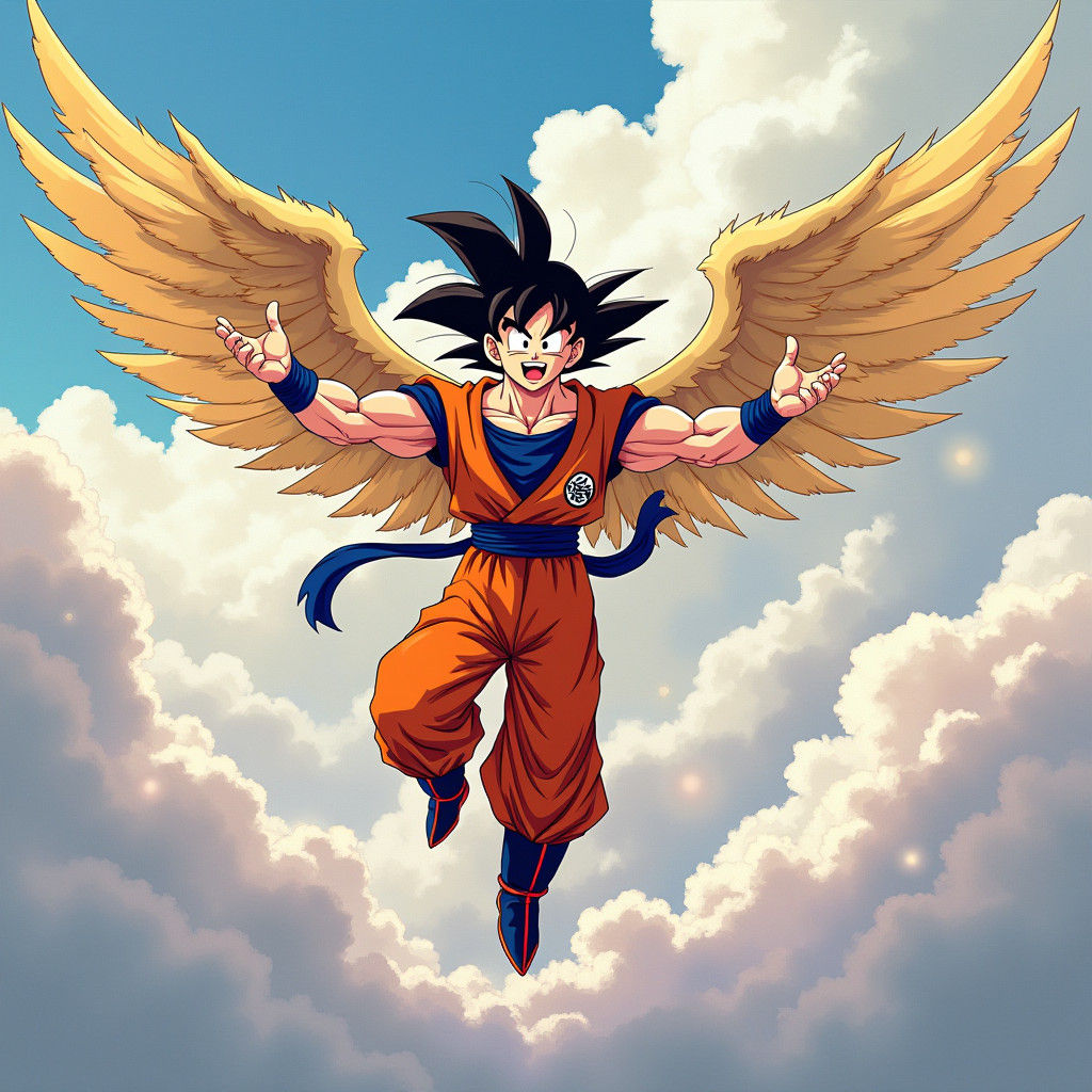 Goku with Cloud Wings in Anime Style