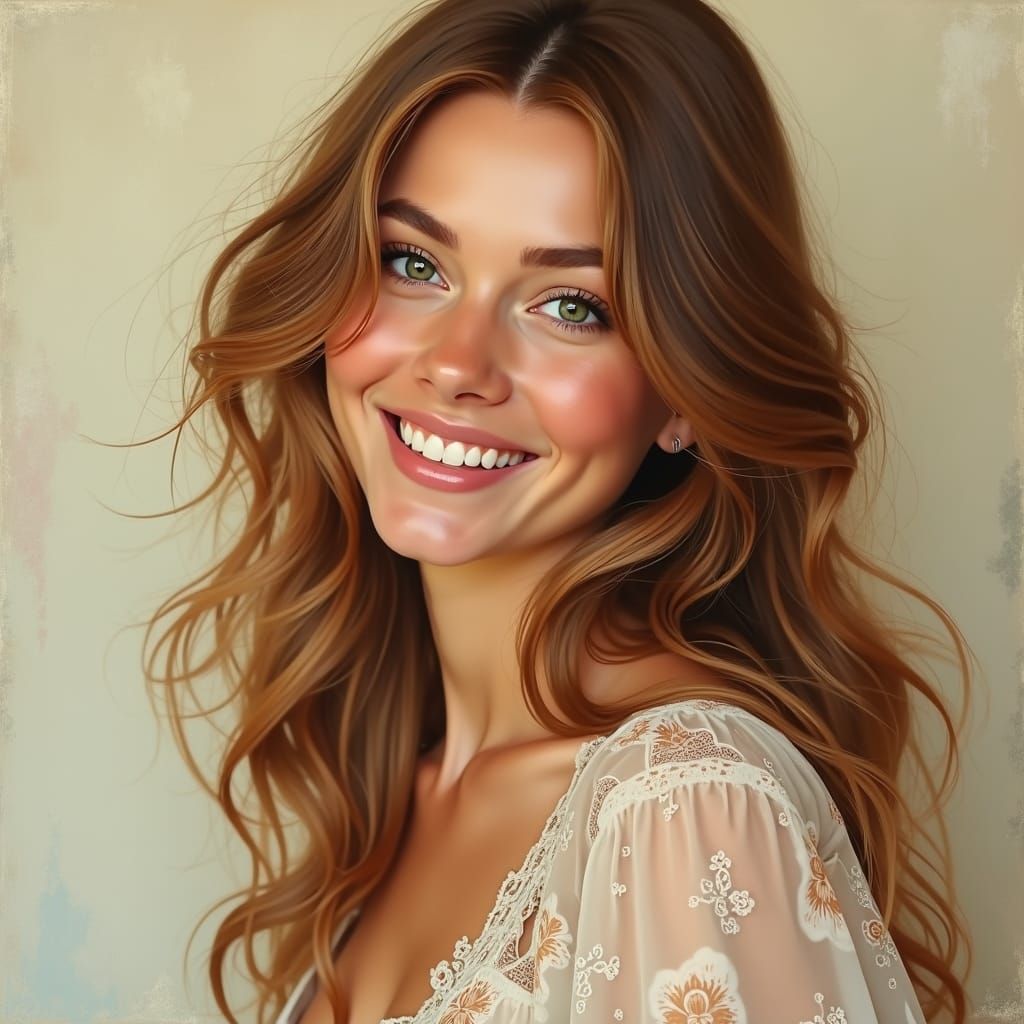 Smiling Woman Portrait in Pre-Raphaelite Style