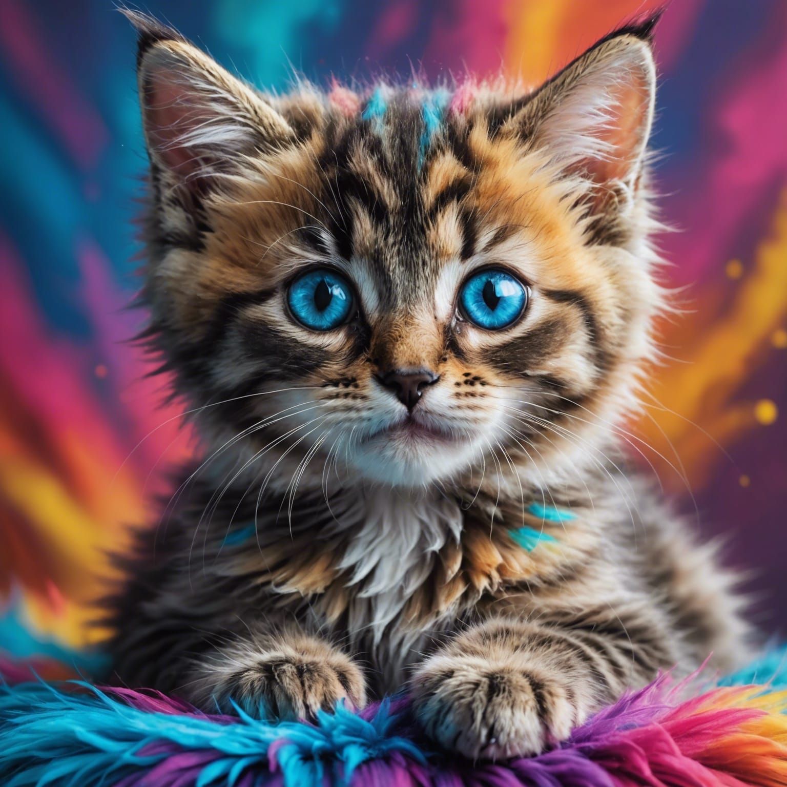 Adorable Rainbow Kitten with Blue Eyes