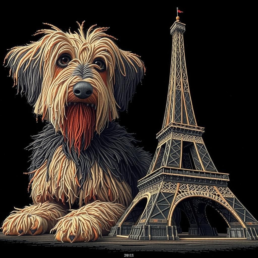 Hand-Embroidered Eiffel Tower in 8K Hyperrealism