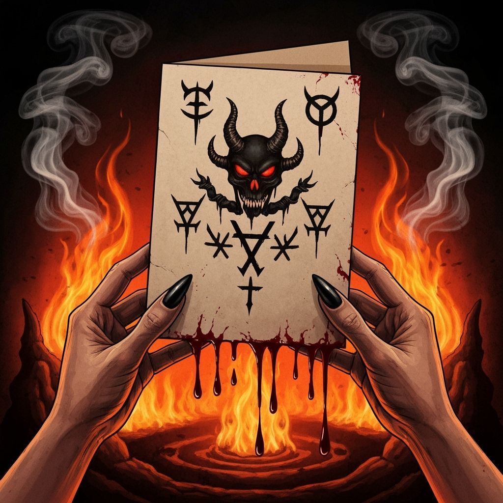 Cursed Valentine Card with Demonic Gothic Horror Art