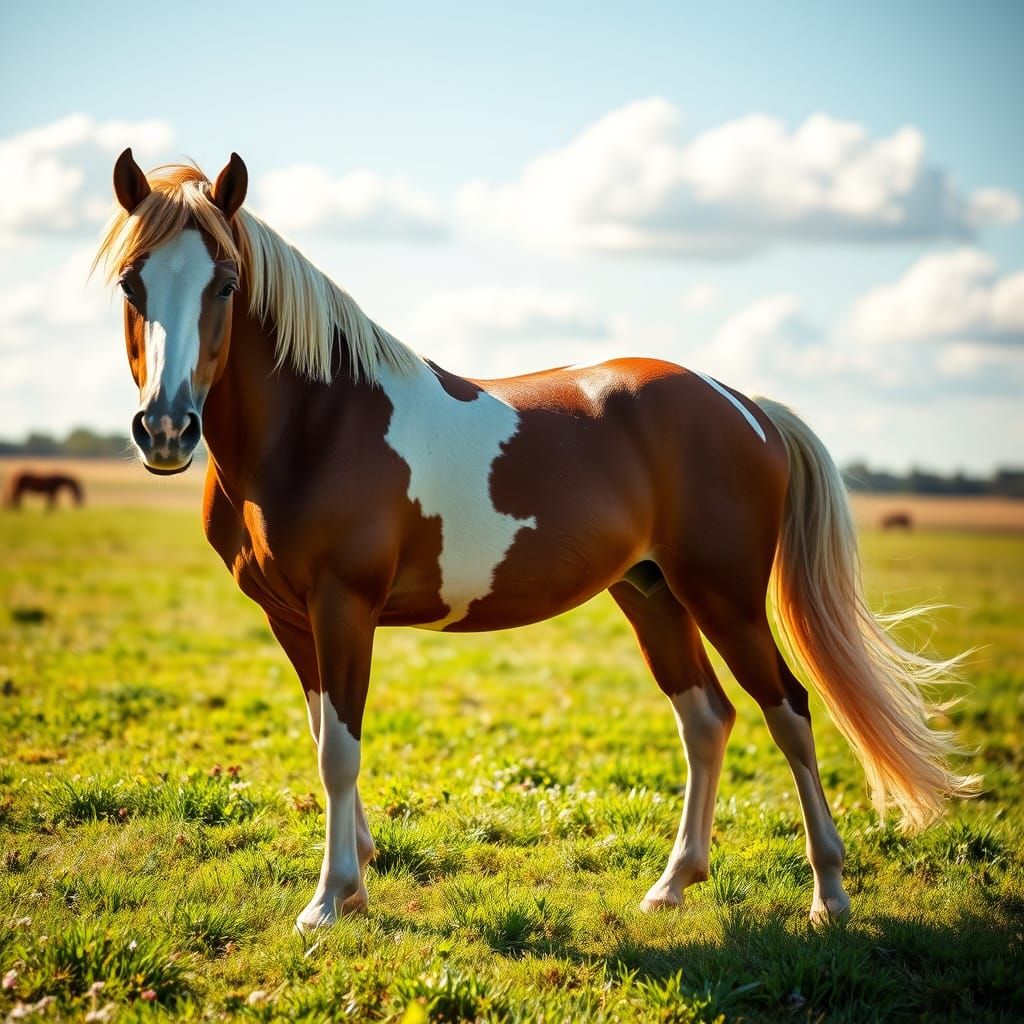 Regal Paint Horse in Serene Pasture Landscape