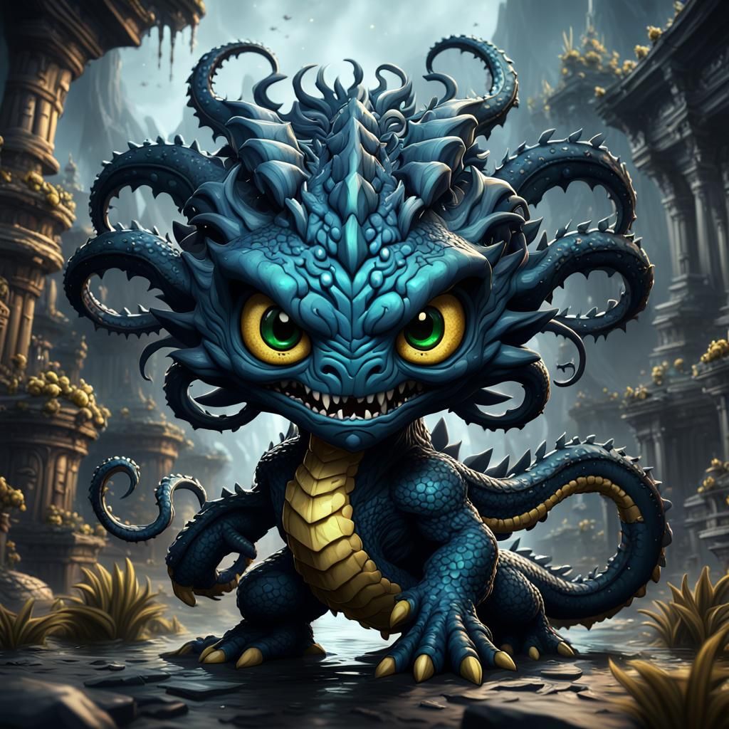 Chibi Darkness Hydra in Detailed Matte Painting