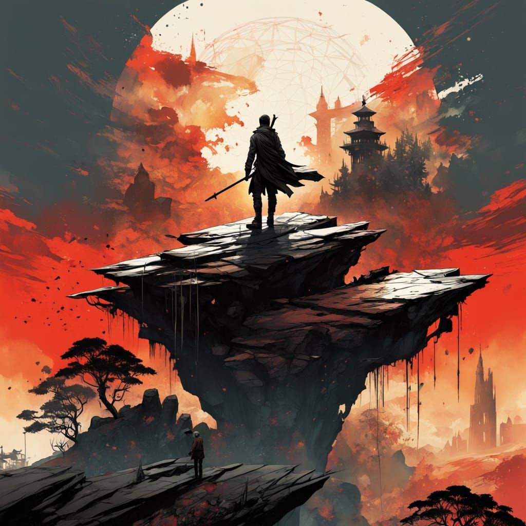 Vibrant Red Sunset on a Rocky Outcropping