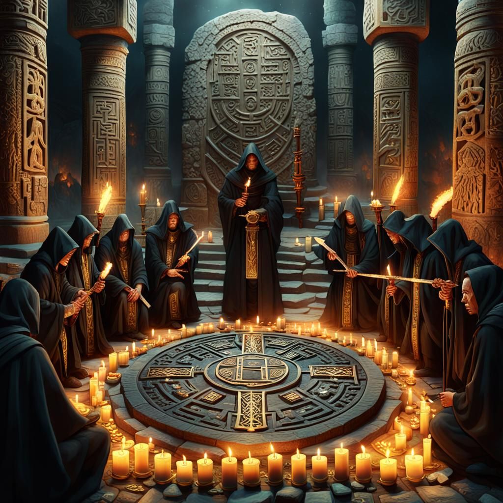 Mysterious Ritual in an Underground Chamber