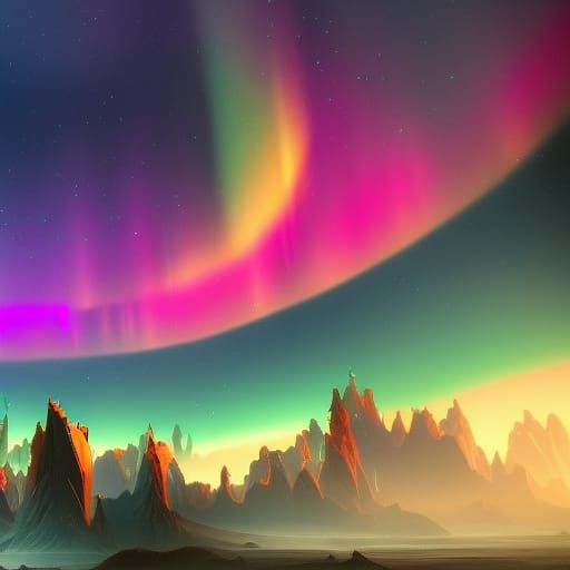 Rainbow Aurora Borealis: Detailed Fantasy Concept Art