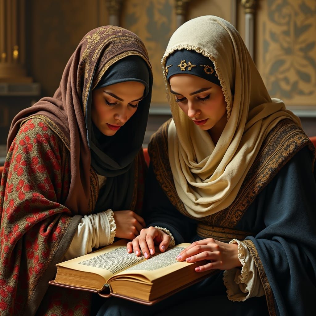 Jewish Women Studying Torah in Golden Light