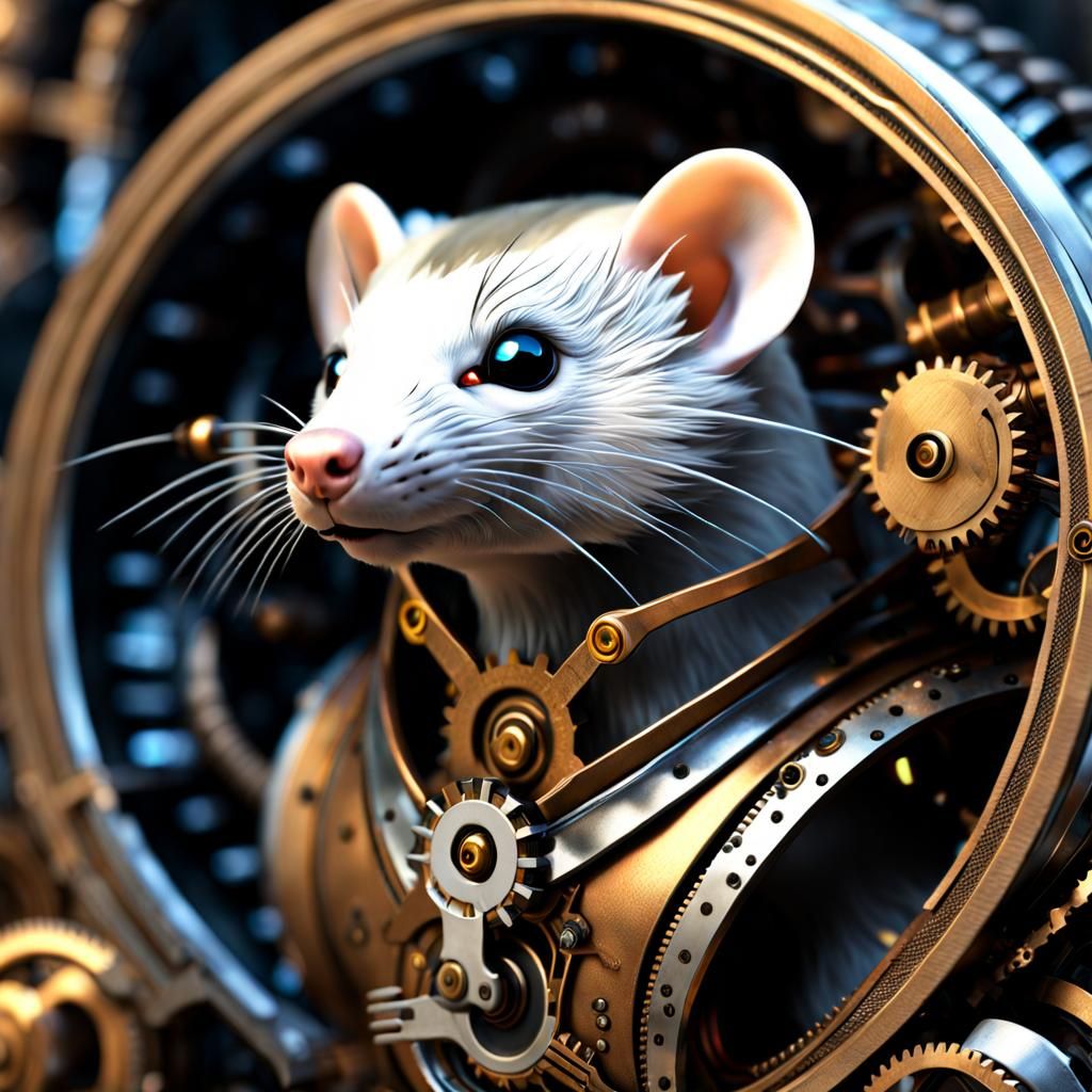 Steampunk Cog-Driven Ferret Automaton in High Detail
