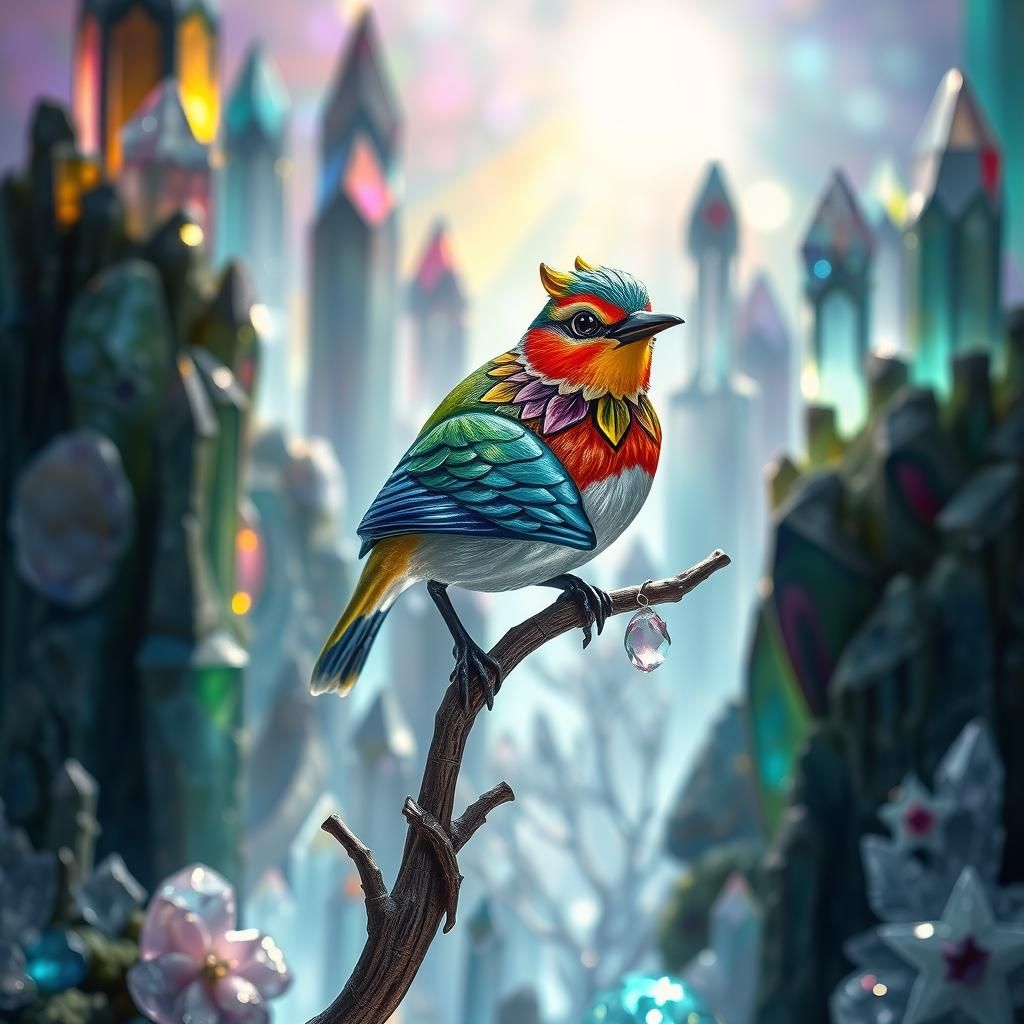 Glass Bird in Crystalline Forest, Art Nouveau