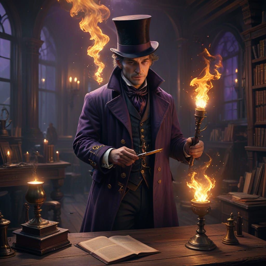 Mystical Science Teacher Tap Dances with Flames in a Dark Fa...