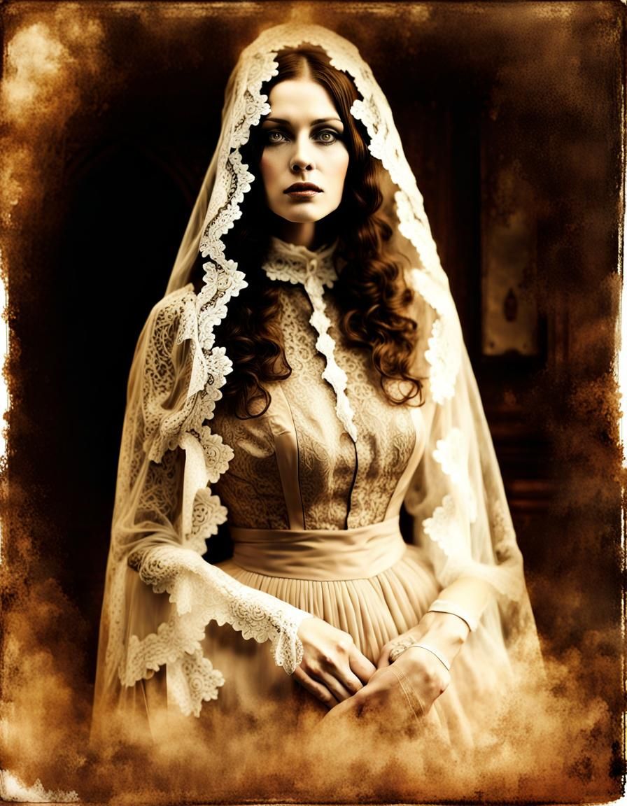 Victorian Lady Ghost in Double Exposure Photo