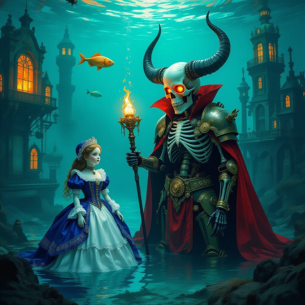Ethereal Underwater Steampunk Dystopia With Porcelain Doll a...