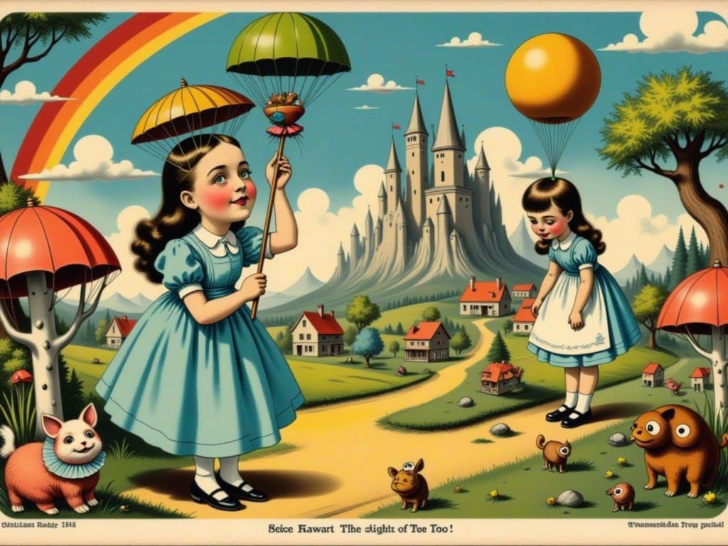 Whimsical Dreamscape: Dorothy and Alice Unite in Vibrant Sur...