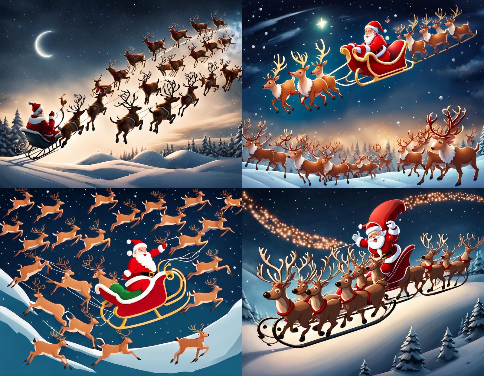 Santa Claus Sleigh Aerial Night Flight