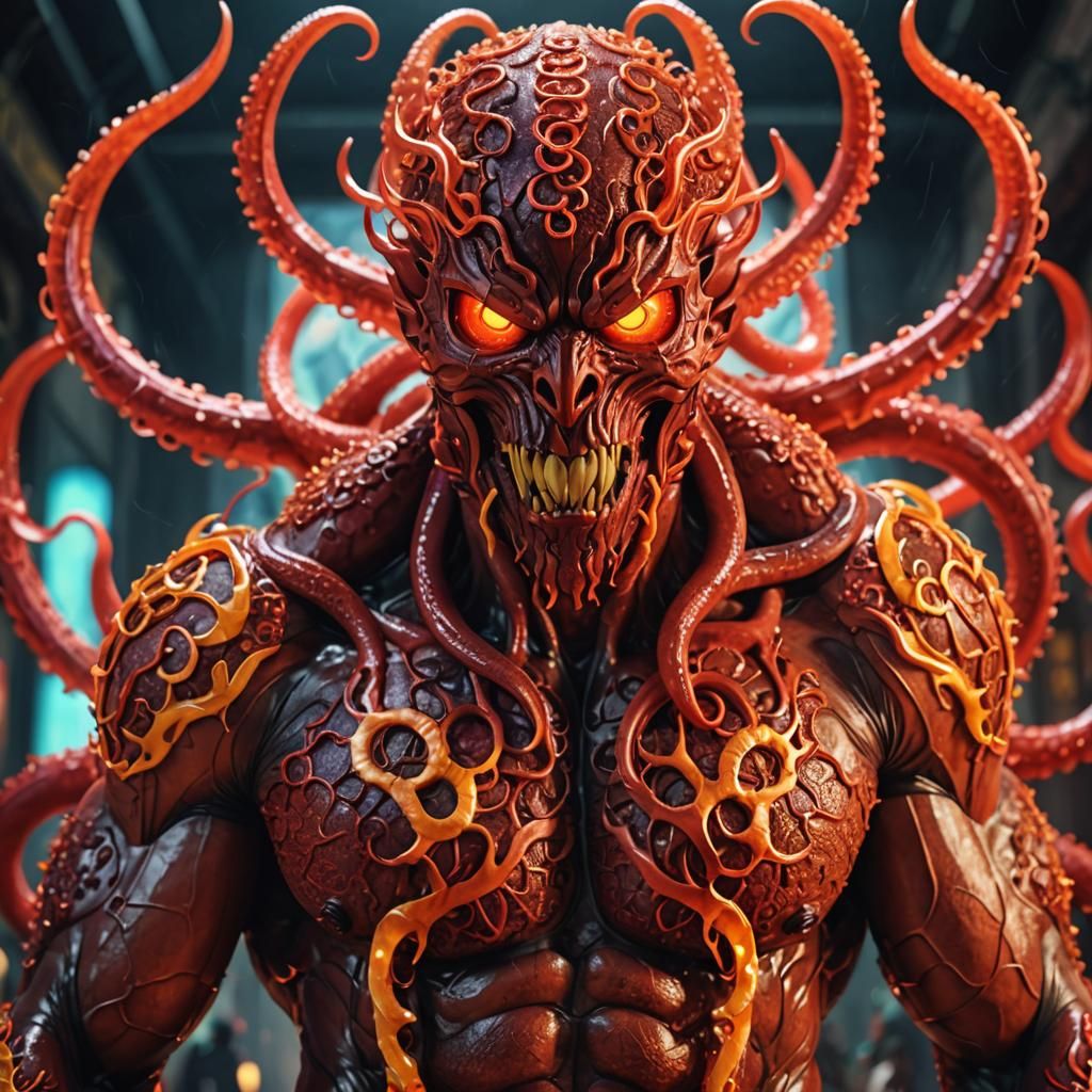 Muscular Tentacle Demon in Double Exposure 3D