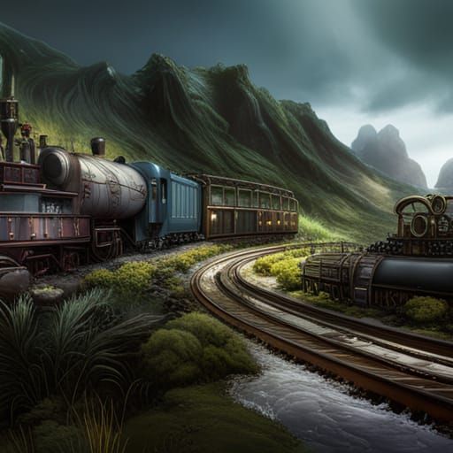 Dystopian Train in Detailed Matte Painting Style