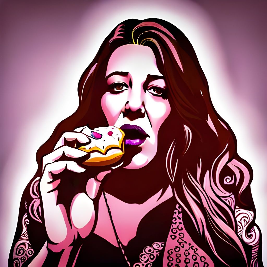 Mama Cass Eats Donut in Hyperrealistic Style