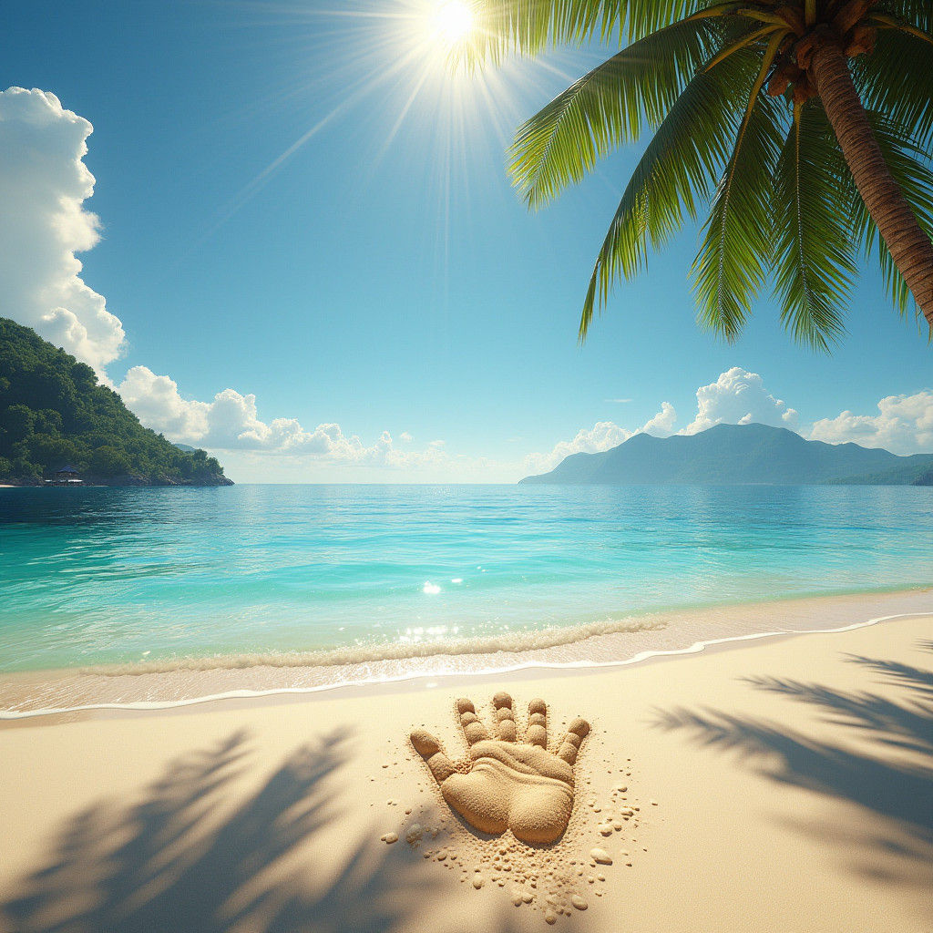 Beach Handprint: Detailed Matte Painting in Deep Color