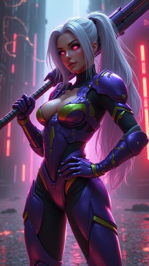 Rule 63 Sigma Pinup in Cyberpunk Style