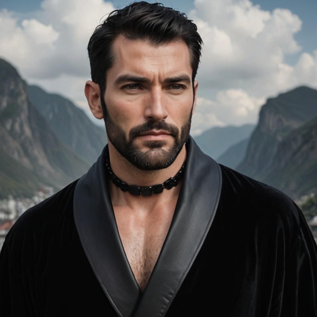 Handsome Man in Black Velvet Robe, Graffiti Art Style