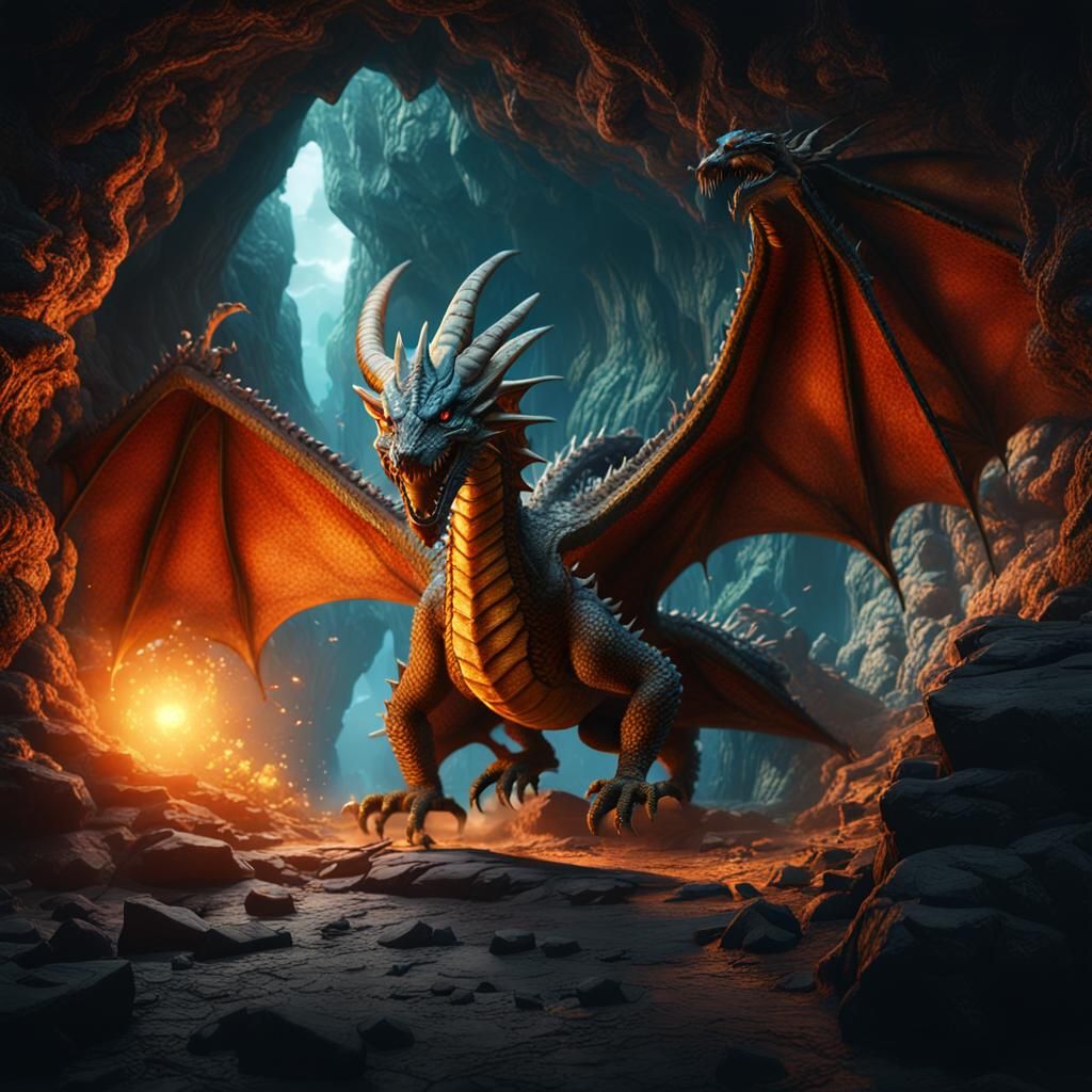 Dragon Emerges from Cave: Detailed Fantasy Art