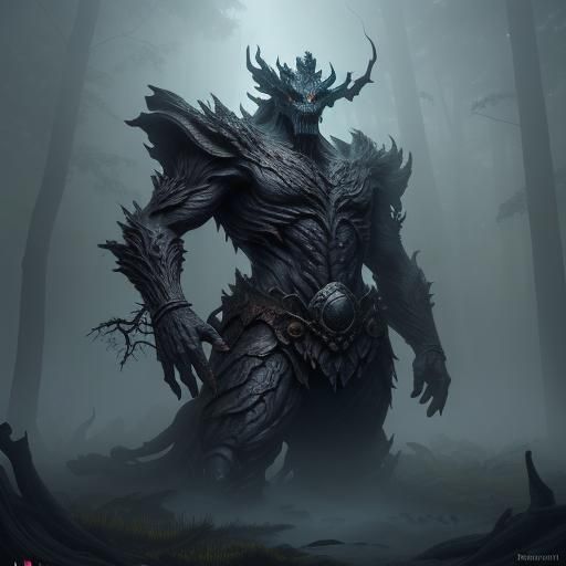 Dragon Emerges from Carved Wood in Mystic Forest