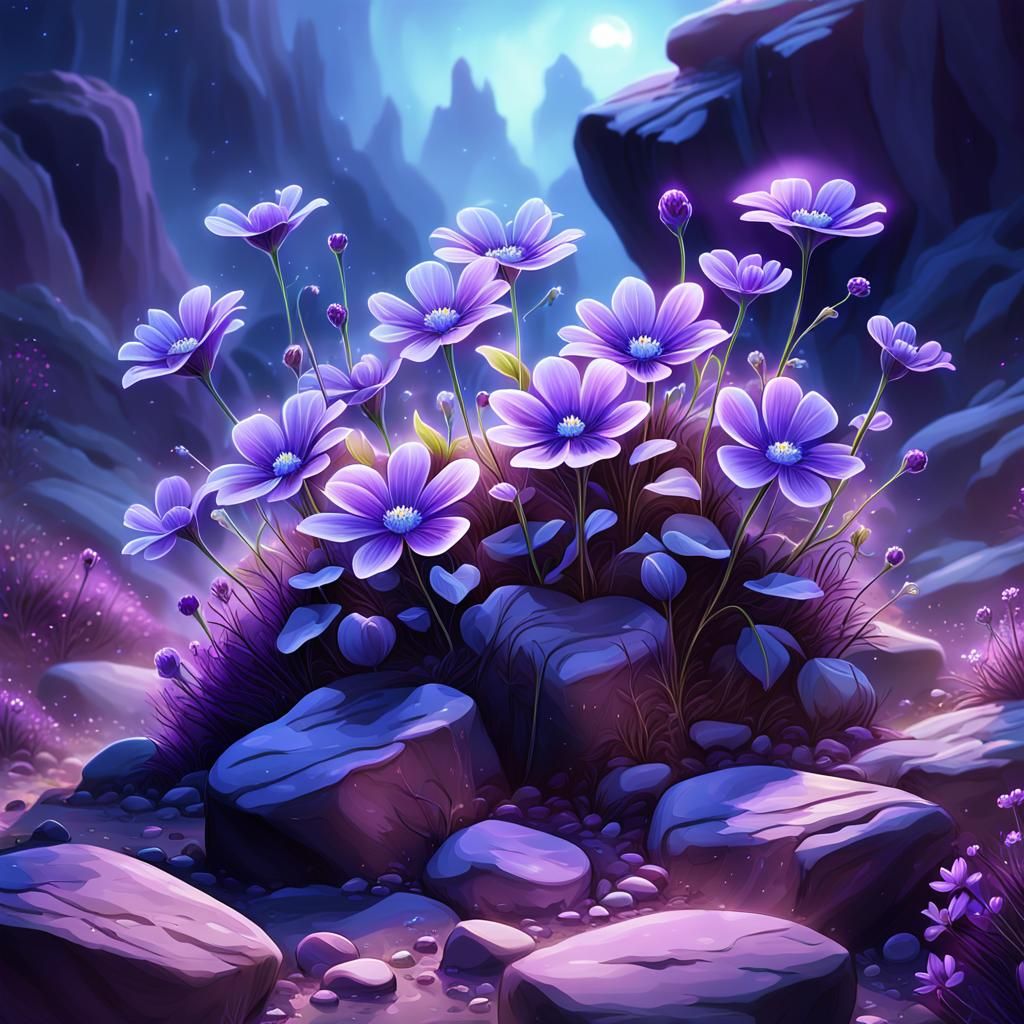Whimsical Purple Florals in Ethereal Disney-Inspired Digital...