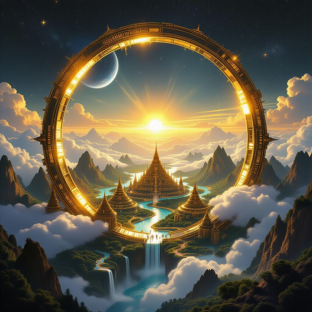 Golden Orbital Ring Above Earth, Sci-Fi Vista