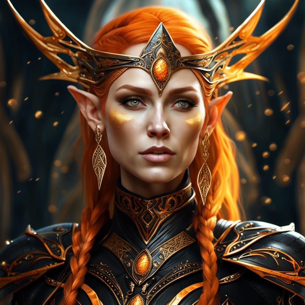 Elven Queen in Celestial Armor: Hyperrealistic Concept Art