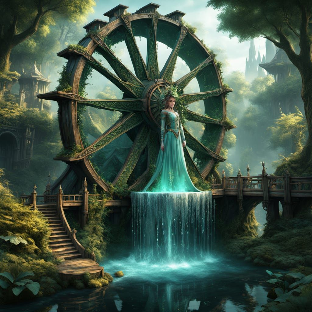 Enchanted Forest Waterwheel in Fantasy Concept Art