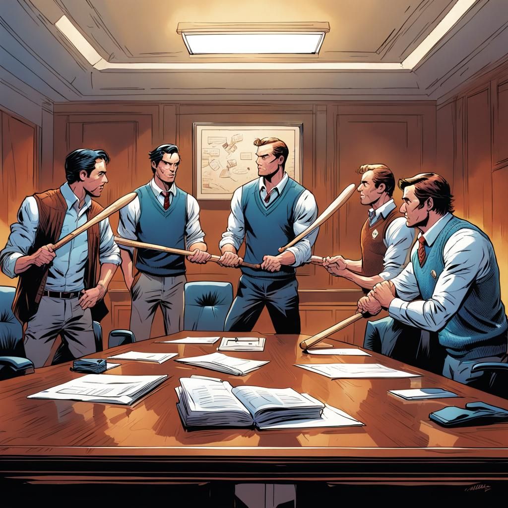 Baseball Bats in Boardroom, Comic Book Art