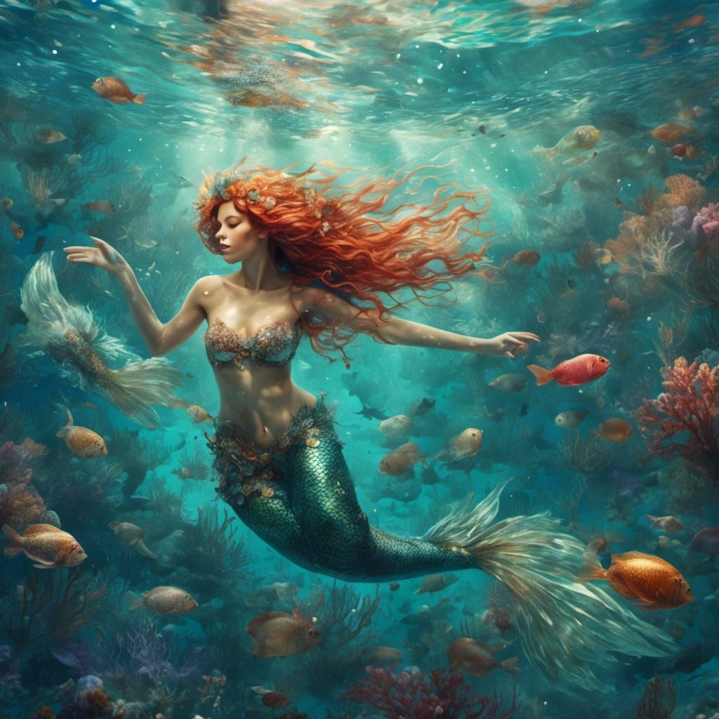 Beautiful Mermaid Swimming in Ocean