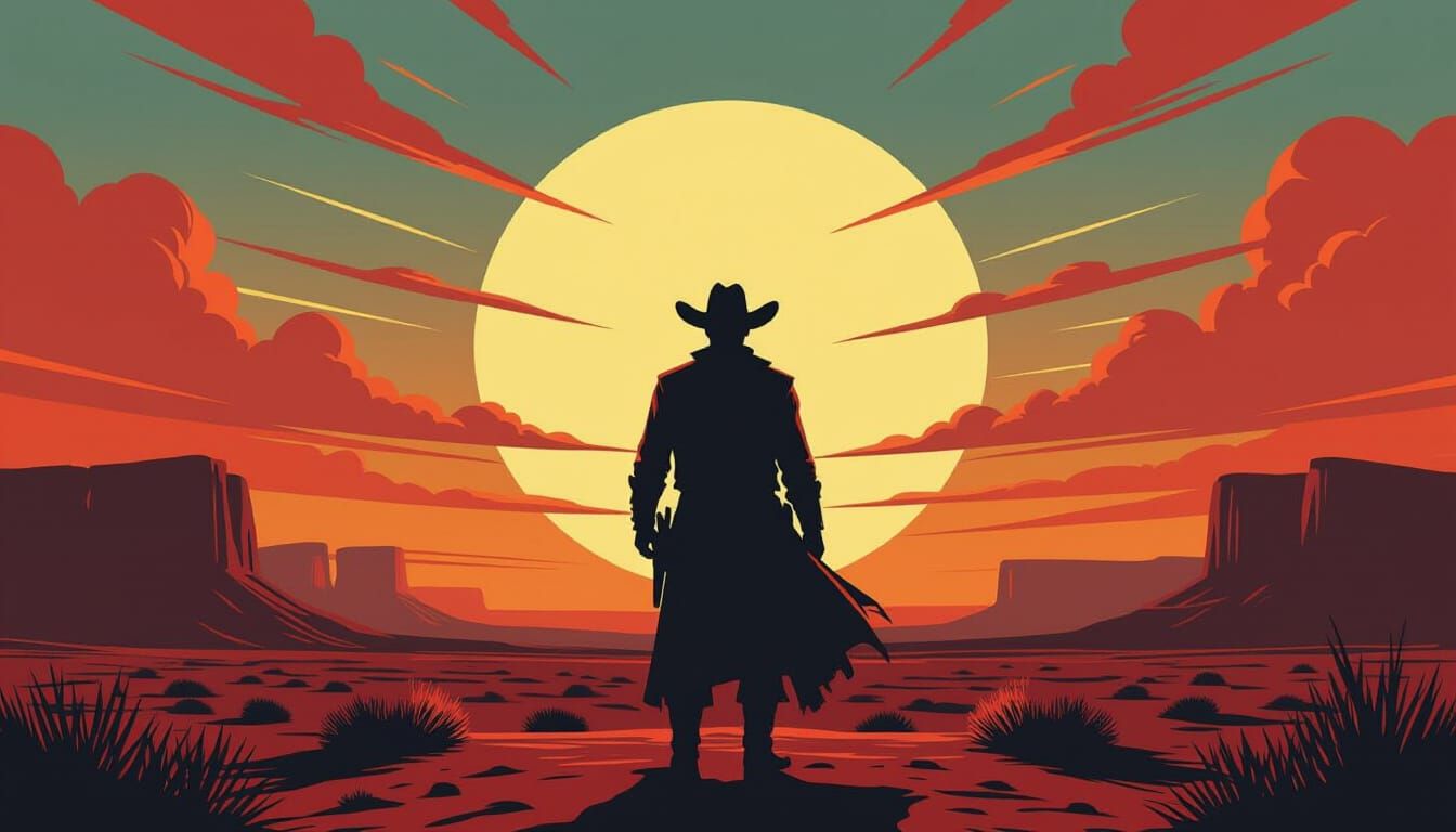 Stoic Cowboy Hero in Vintage Pulp Style