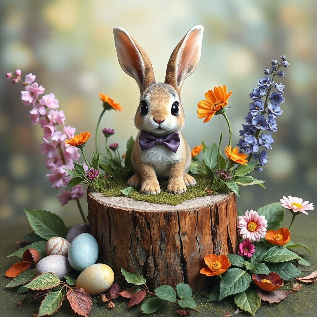 Easter Bunny in Vibrant Floral Wonderland